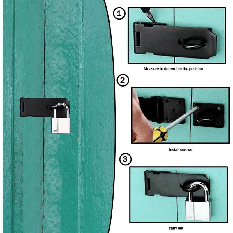 2 Pieces Door Latch Hasp Clasp Latch with Screws, Matte Black Finish Stainless Steel Heavy Duty Latch - Image 2