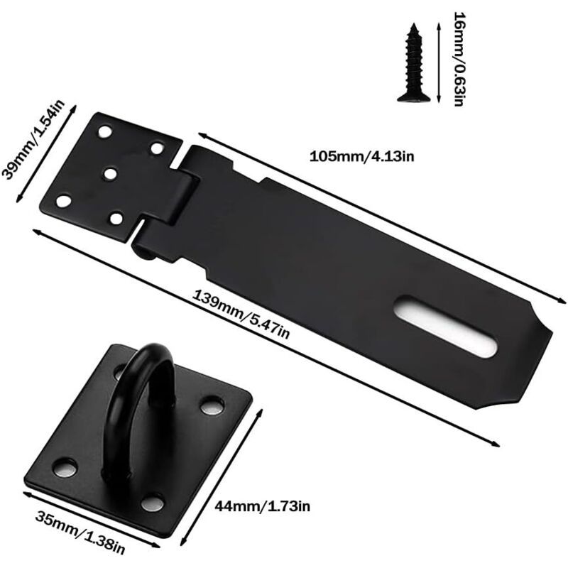 2 Pieces Door Latch Hasp Clasp Latch with Screws, Matte Black Finish Stainless Steel Heavy Duty Latch - Image 3