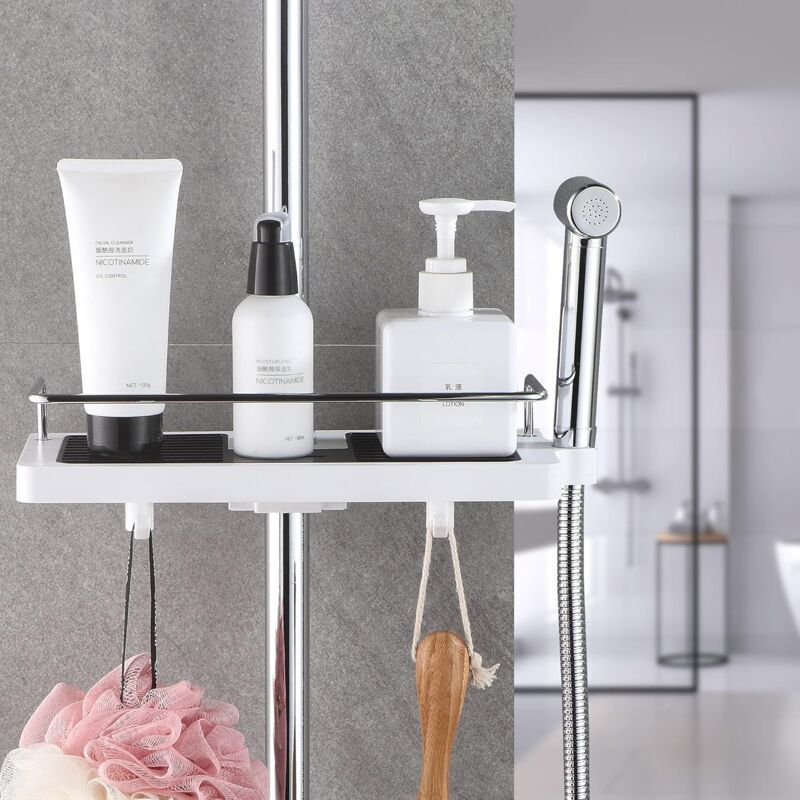 Shower Shelf for No Drilling Shower Rail, Bathroom Shelf, Shower Organizer with Shower Head Buckle and Hook for Shower Rail, 24mm, 25mm - Image 2