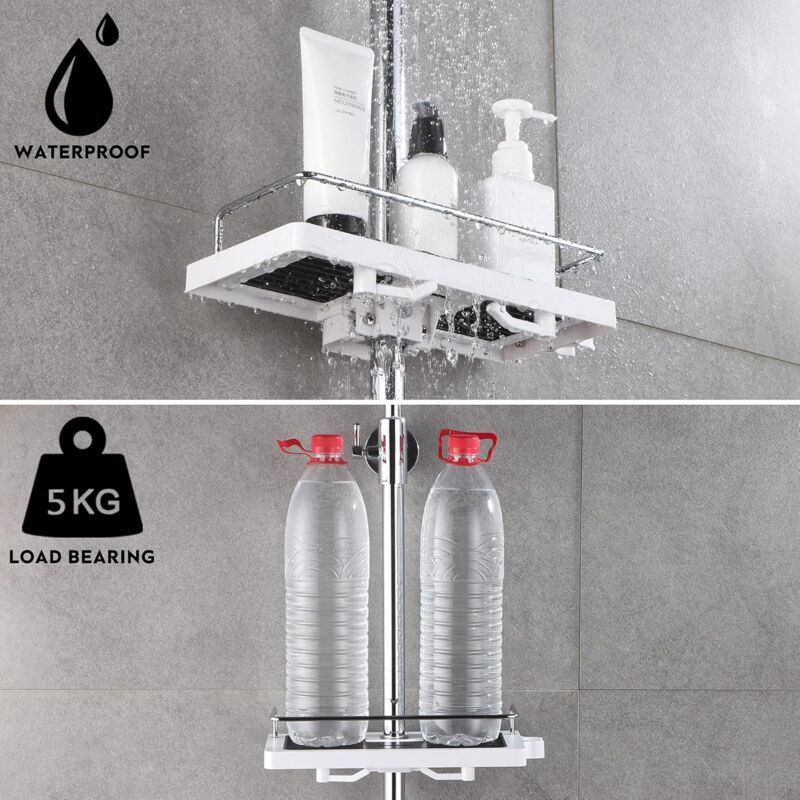 Shower Shelf for No Drilling Shower Rail, Bathroom Shelf, Shower Organizer with Shower Head Buckle and Hook for Shower Rail, 24mm, 25mm - Image 3