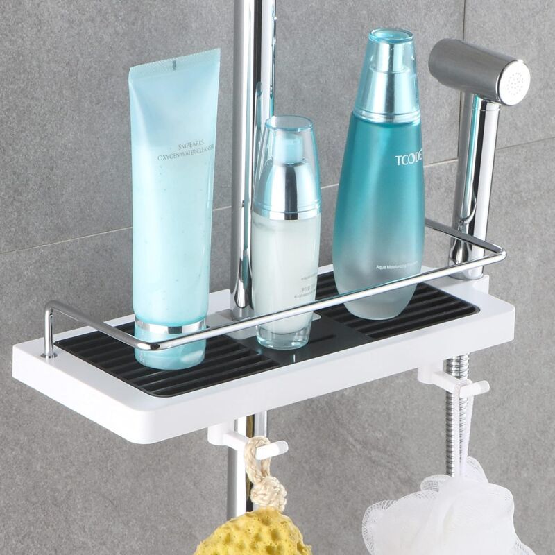 Shower Shelf for No Drilling Shower Rail, Bathroom Shelf, Shower Organizer with Shower Head Buckle and Hook for Shower Rail, 24mm, 25mm - Image 4