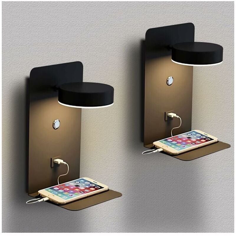 2 Pack Indoor LED Wall Lights with USB Port Switch and 330 Degree Rotatable Reading Lamp, 12W - Image 1