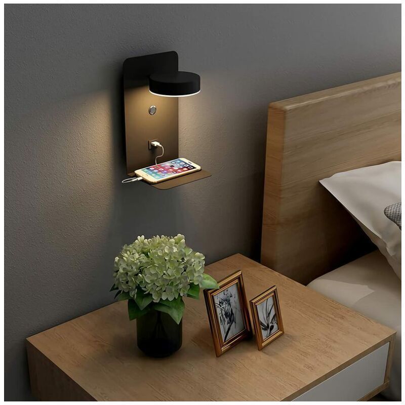 2 Pack Indoor LED Wall Lights with USB Port Switch and 330 Degree Rotatable Reading Lamp, 12W - Image 3