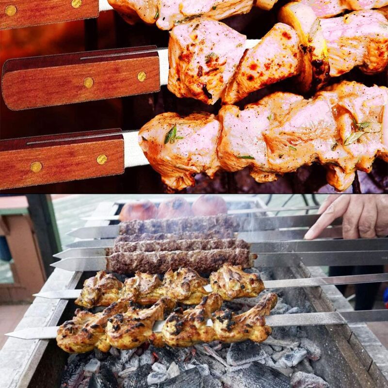 8 Pack Barbecue Utensil, Barbecue Skewers, Extra Long Stainless Steel Skewers with Solid Wood Handle, 50cm - Image 2
