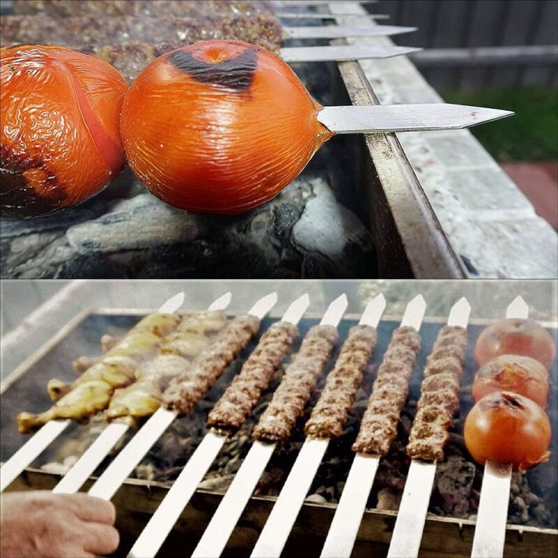 8 Pack Barbecue Utensil, Barbecue Skewers, Extra Long Stainless Steel Skewers with Solid Wood Handle, 50cm - Image 3