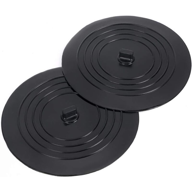 2 Pack Universal Silicone Rubber Drain Stopper, for Kitchen Sink, Bathroom Sink black, 15cm - Image 1