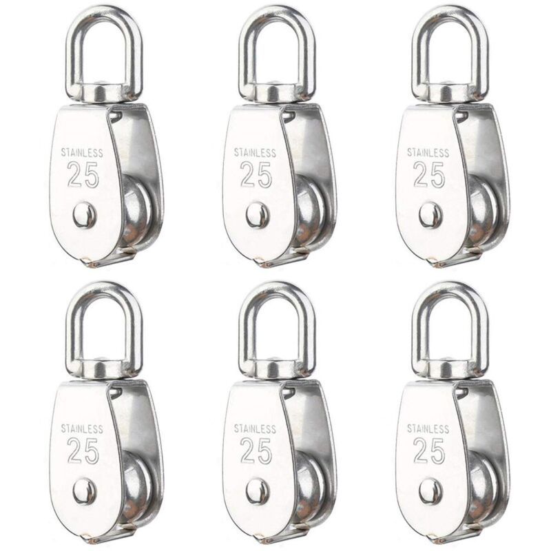 6 Pack M25 Lifting Pulley Loading 150kg, Heavy Duty 304 Stainless Steel Swivel Lifting Rope Pulley Block - Image 1