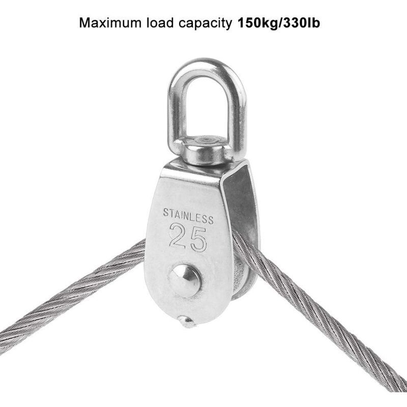 6 Pack M25 Lifting Pulley Loading 150kg, Heavy Duty 304 Stainless Steel Swivel Lifting Rope Pulley Block - Image 2
