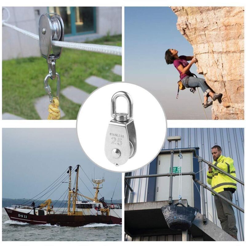 6 Pack M25 Lifting Pulley Loading 150kg, Heavy Duty 304 Stainless Steel Swivel Lifting Rope Pulley Block - Image 3