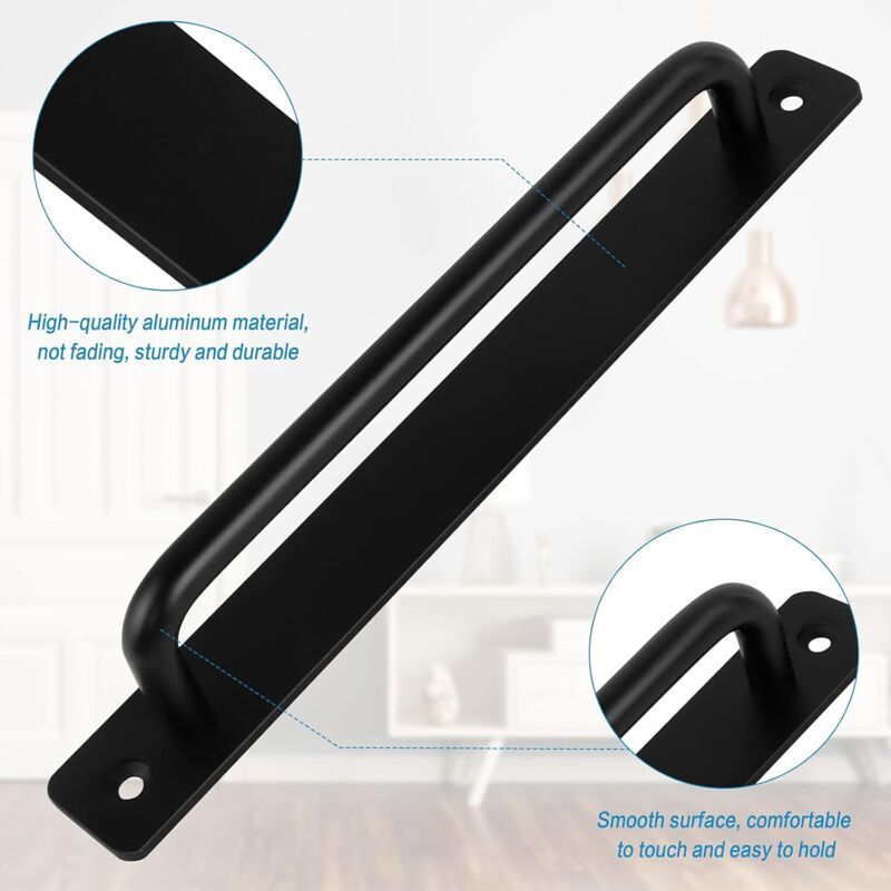 2 Pieces Black Aluminum Alloy Sliding Door Handles with 4 Screws for Barn Door Wardrobe Closet, 211mm - Image 3
