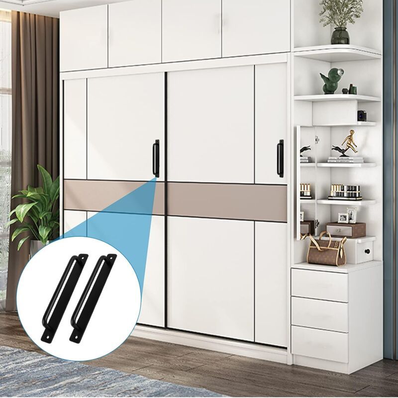2 Pieces Black Aluminum Alloy Sliding Door Handles with 4 Screws for Barn Door Wardrobe Closet, 211mm - Image 4