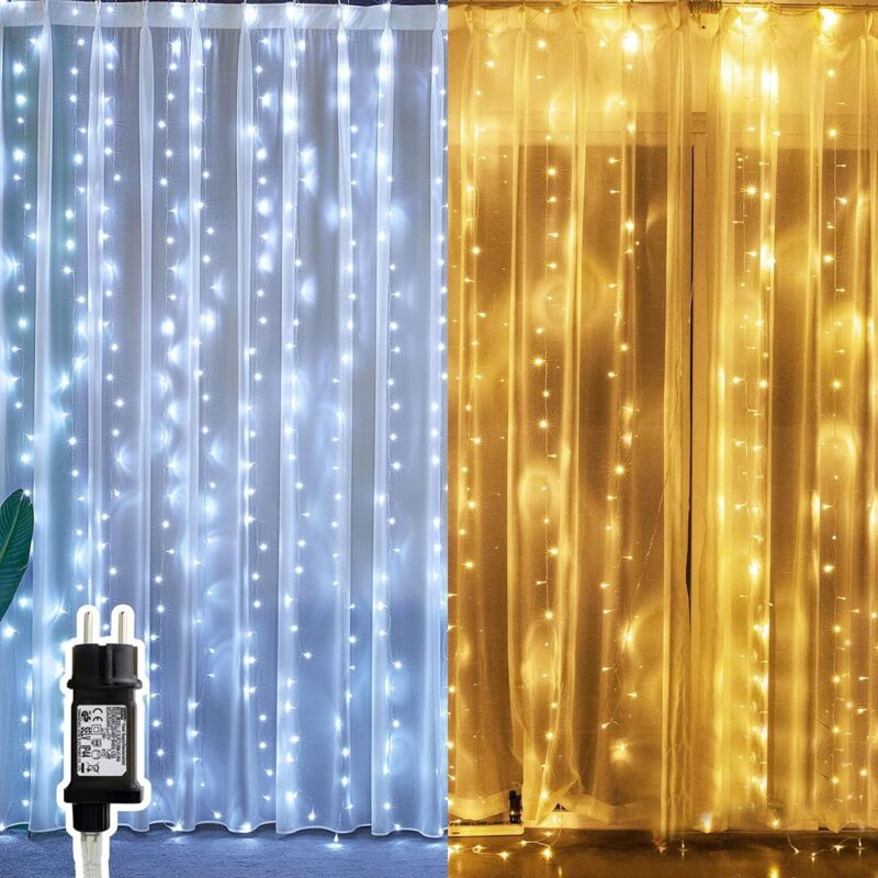 Outdoor LED Light Curtain with 8 Modes Warm White Christmas String Lights, 3 x 3 m, 300 LED - Image 2