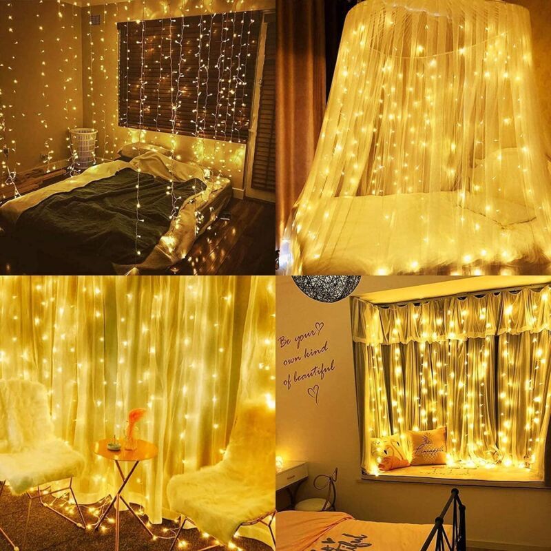 Outdoor LED Light Curtain with 8 Modes Warm White Christmas String Lights, 3 x 3 m, 300 LED - Image 3