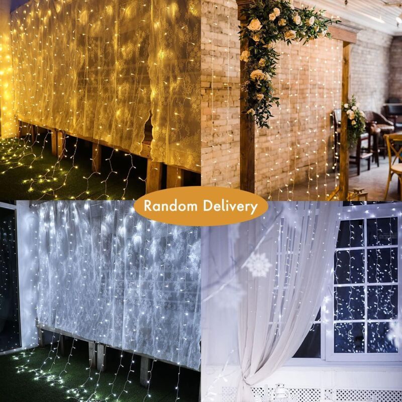 Outdoor LED Light Curtain with 8 Modes Warm White Christmas String Lights, 3 x 3 m, 300 LED - Image 4