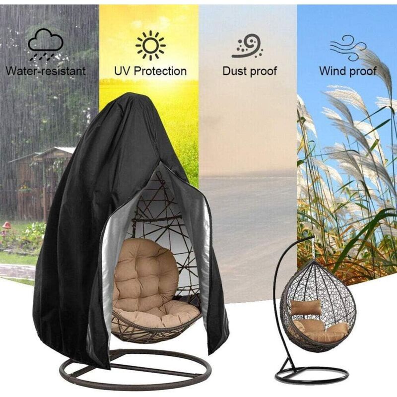Hanging Chair Cover, Hanging Armchair Cover, Protective Cover for Egg Chair, Waterproof Furniture Cover with Zipper, Black, 230 x 200cm - Image 2