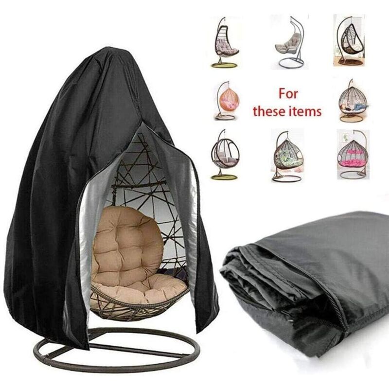 Hanging Chair Cover, Hanging Armchair Cover, Protective Cover for Egg Chair, Waterproof Furniture Cover with Zipper, Black, 230 x 200cm - Image 3