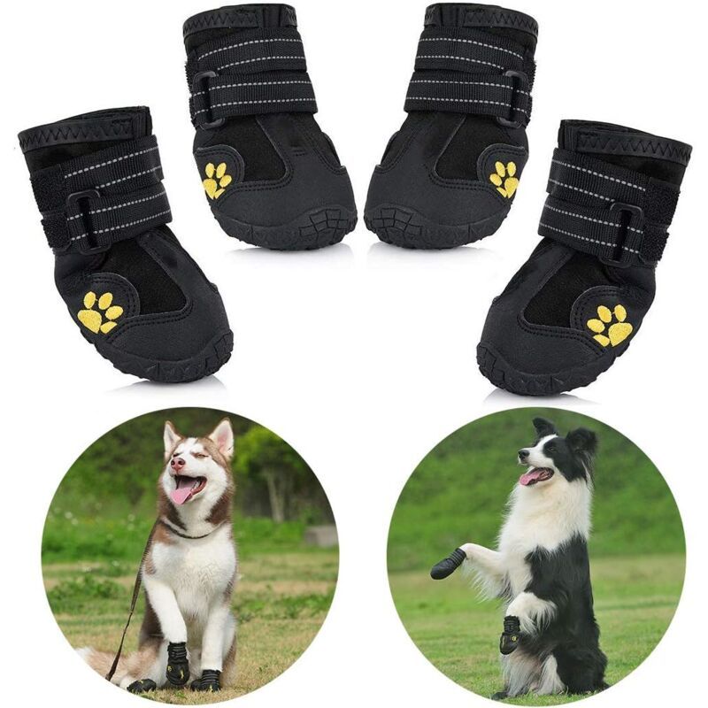 4 Pack Protective Dog Boots, Waterproof Dog Shoes for Medium and Large Dogs Black 1 - Image 1