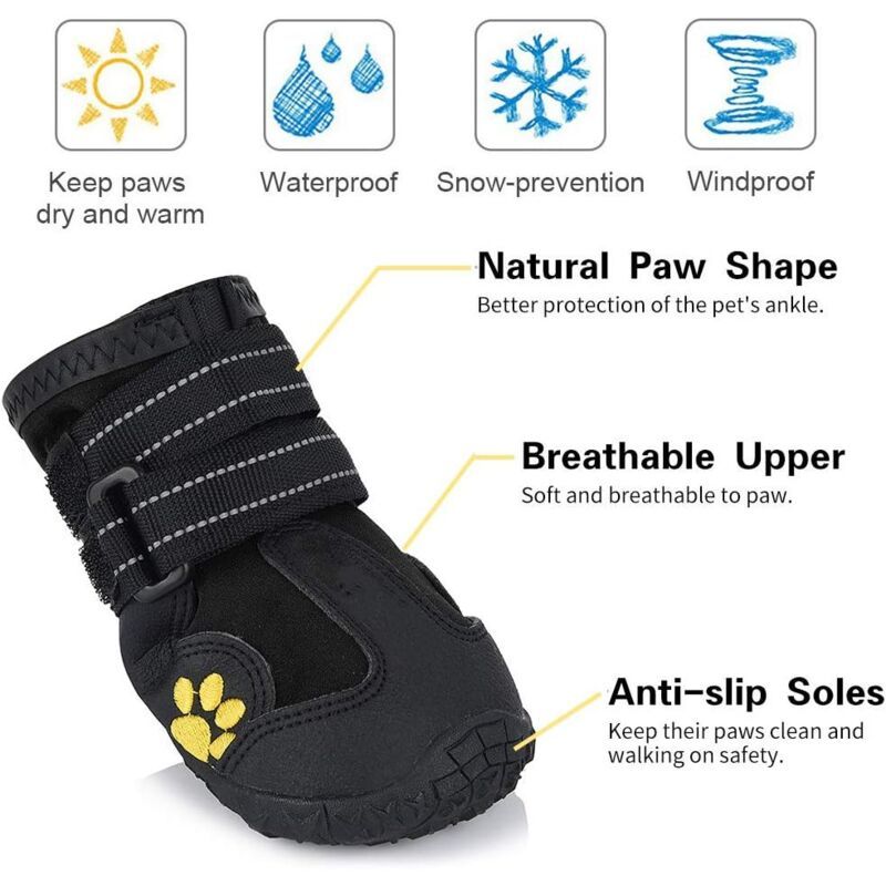 4 Pack Protective Dog Boots, Waterproof Dog Shoes for Medium and Large Dogs Black 1 - Image 2