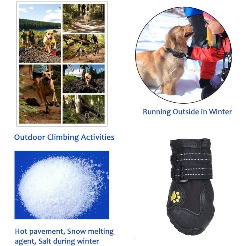 4 Pack Protective Dog Boots, Waterproof Dog Shoes for Medium and Large Dogs Black 1 - Image 3