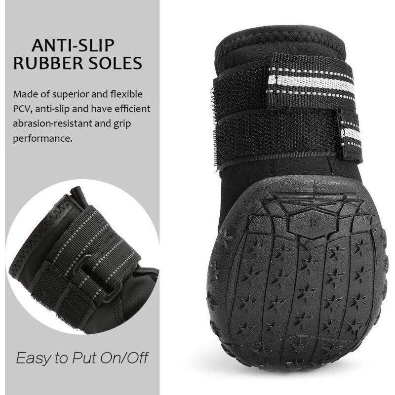 4 Pack Protective Dog Boots, Waterproof Dog Shoes for Medium and Large Dogs Black 1 - Image 4