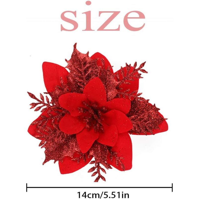 Christmas Flowers, 12 Glitter Christmas Flowers, Hollow Glitter Christmas Flower, Poinsettia Christmas Tree Artificial Flowers Ornament, Christmas - Image 2