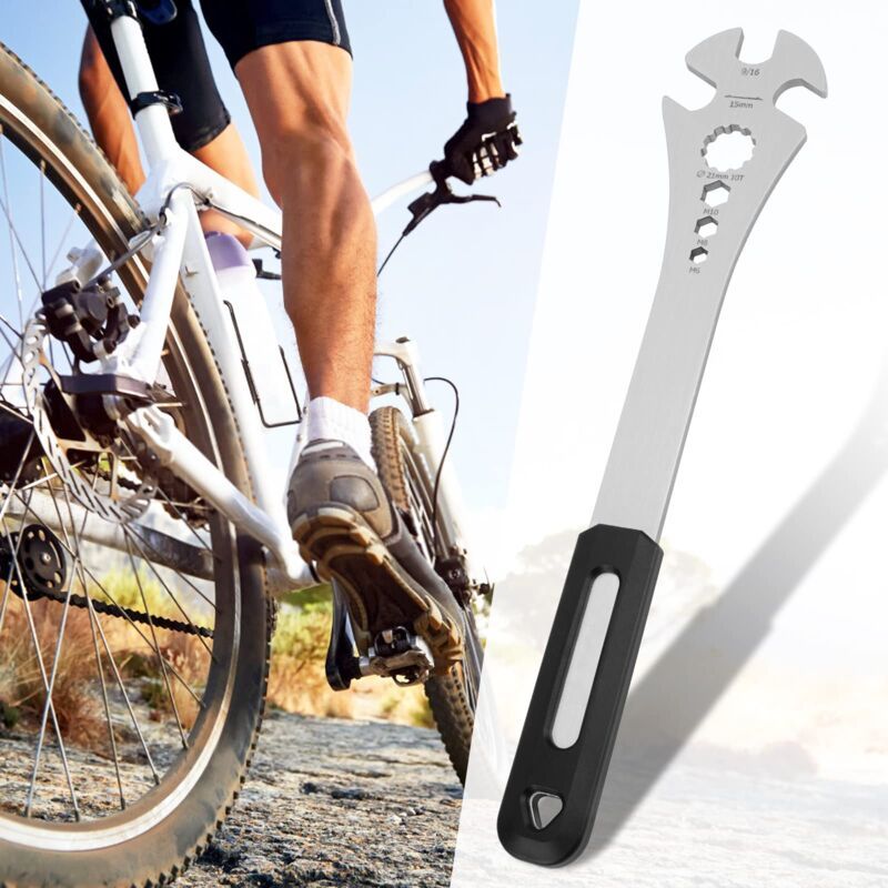 Bicycle Pedal Wrench, Bicycle Pedal Wrench with Extra Long Handle, Multi Purpose Pedal Removal Tool, 0.5625 and Hex Hole, 15mm, 10mm, 8mm, 6mm - Image 1
