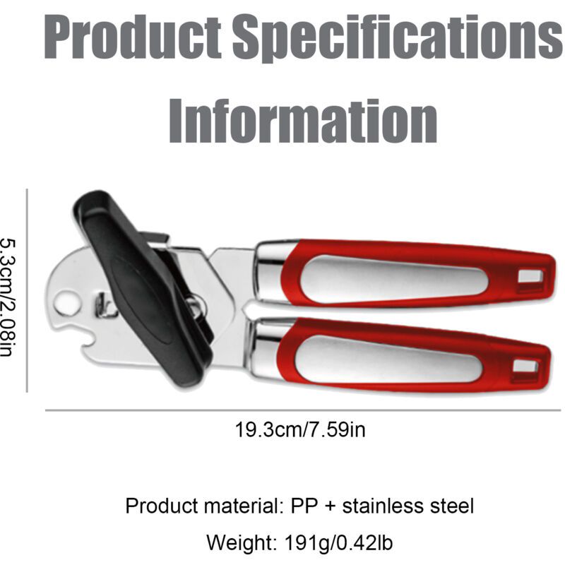 Kitchen Storage Accessory, Kitchen Manual Can Opener Handheld Can Opener with Smooth Edge Stainless Steel Blade - Image 2