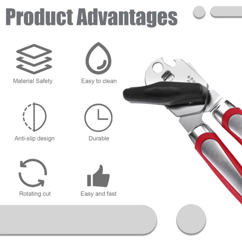 Kitchen Storage Accessory, Kitchen Manual Can Opener Handheld Can Opener with Smooth Edge Stainless Steel Blade - Image 3