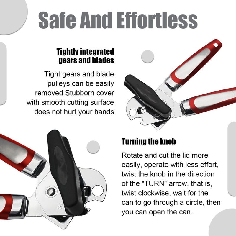 Kitchen Storage Accessory, Kitchen Manual Can Opener Handheld Can Opener with Smooth Edge Stainless Steel Blade - Image 4