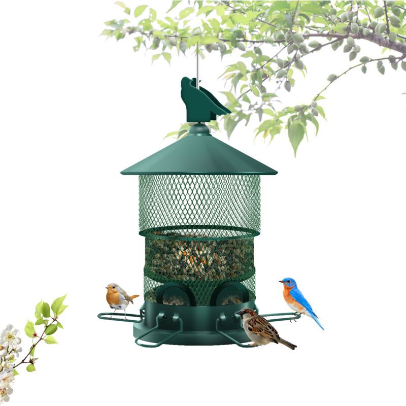 Metal Bird Feeder, Squirrel Resistant Hanging Bird Feeder with 4lbs Seed Capacity for Outdoor Garden Decor, Attracts Birds - Image 1