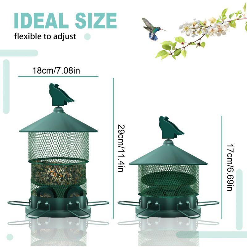Metal Bird Feeder, Squirrel Resistant Hanging Bird Feeder with 4lbs Seed Capacity for Outdoor Garden Decor, Attracts Birds - Image 2