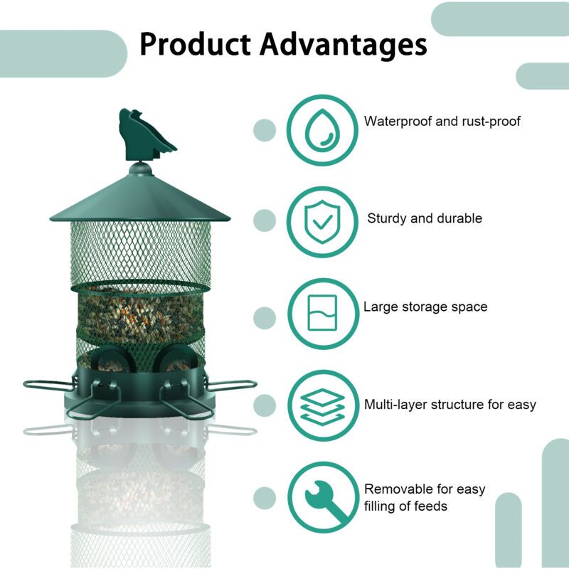 Metal Bird Feeder, Squirrel Resistant Hanging Bird Feeder with 4lbs Seed Capacity for Outdoor Garden Decor, Attracts Birds - Image 3