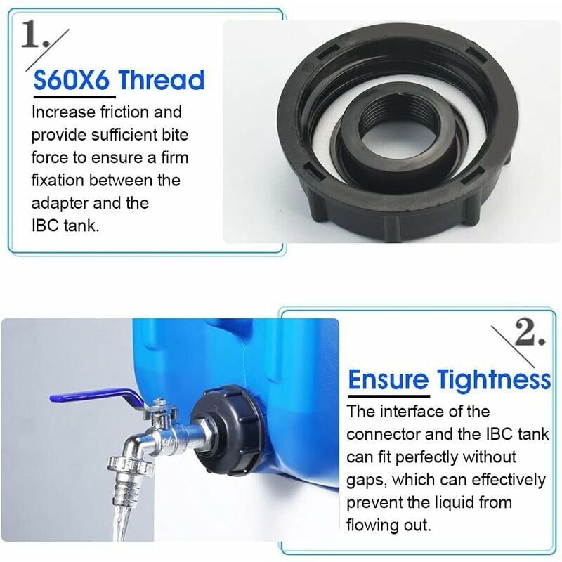 IBC Drain Tank Adapter S60x6 Tap Valve 0.75 Inch Ball Valve Water Tank Adapter - Image 4