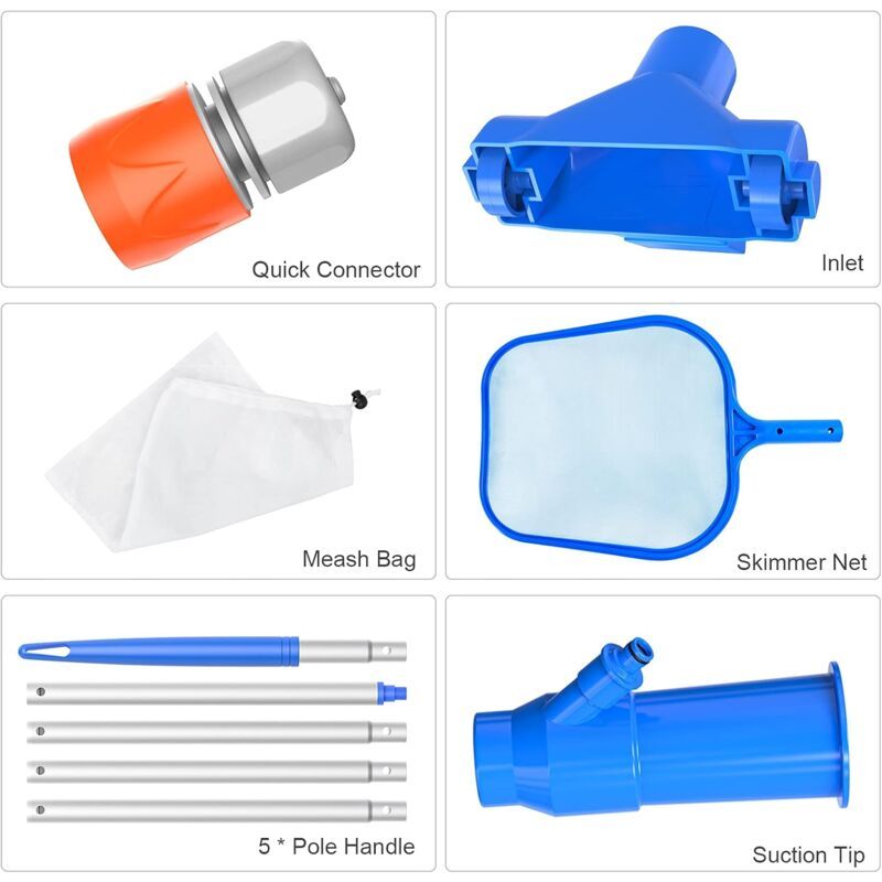 Robot Pool Swimming Pool Maintenance Kit with Vacuum and Pool Skimmer, 5 Handle Handles, Leaf Bag Portable Maintenance Kit for Above Ground Pool, Pond - Image 4