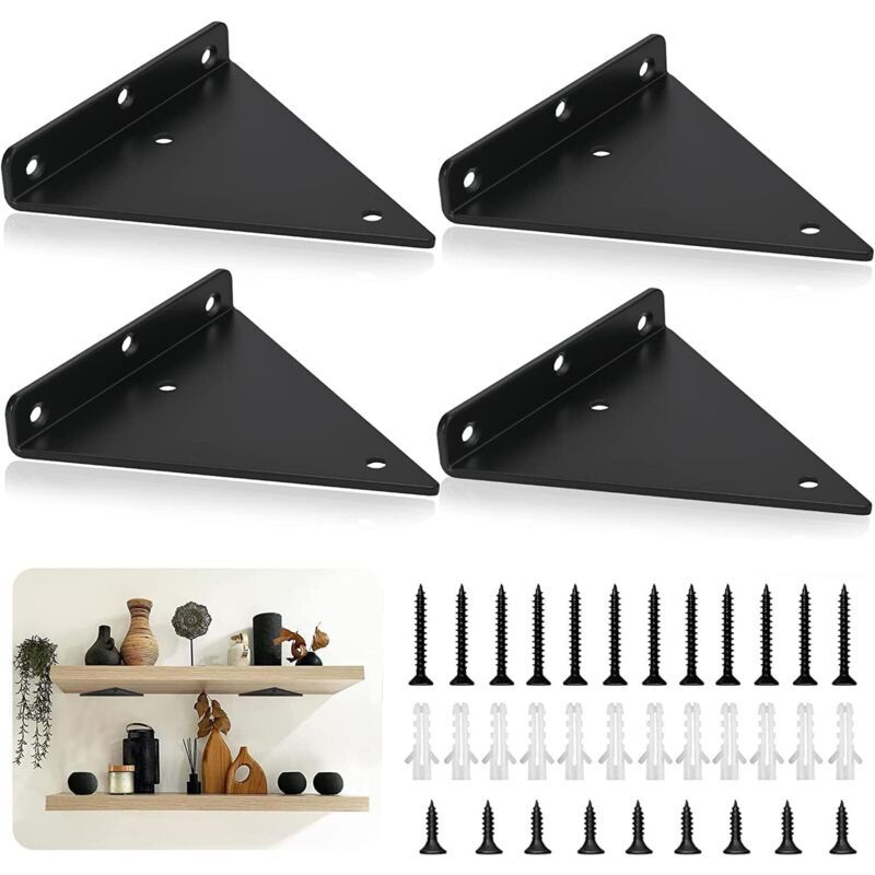 4 Pack Triangle Shelf Brackets, 5.5 Inch Iron Floating Shelf Brackets, Wall Mounted Metal Shelf Brackets for DIY Open Shelves - Image 2