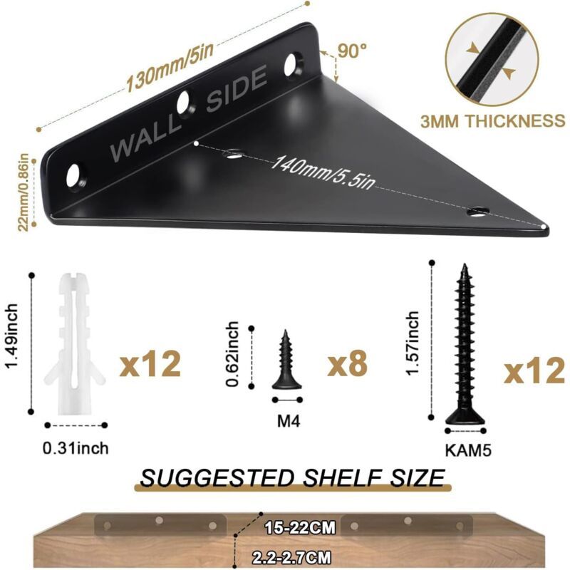 4 Pack Triangle Shelf Brackets, 5.5 Inch Iron Floating Shelf Brackets, Wall Mounted Metal Shelf Brackets for DIY Open Shelves - Image 3