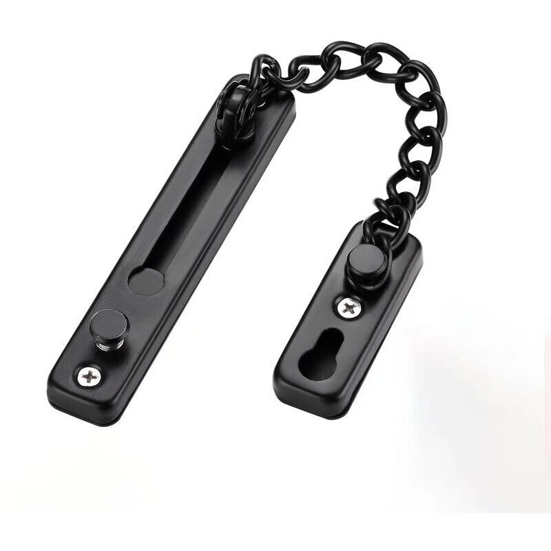 Door Chains, Anti Theft Door Chain Lock, Stainless Steel Door Security Chain Door Latch Lock Home Hotel, Black - Image 1