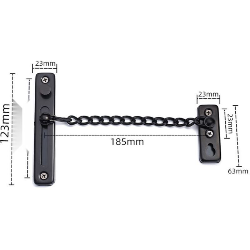 Door Chains, Anti Theft Door Chain Lock, Stainless Steel Door Security Chain Door Latch Lock Home Hotel, Black - Image 2
