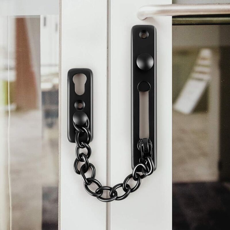 Door Chains, Anti Theft Door Chain Lock, Stainless Steel Door Security Chain Door Latch Lock Home Hotel, Black - Image 3