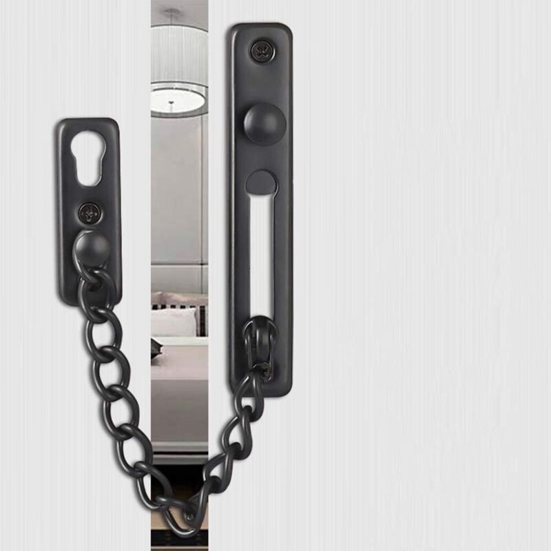 Door Chains, Anti Theft Door Chain Lock, Stainless Steel Door Security Chain Door Latch Lock Home Hotel, Black - Image 4
