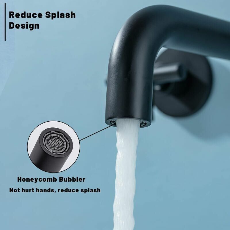 Basin Mixer Tap Matte Black Wall Mounted Bathroom Faucet Double Handle Brass Basin Mixer with Rough inch Valve Included - Image 3