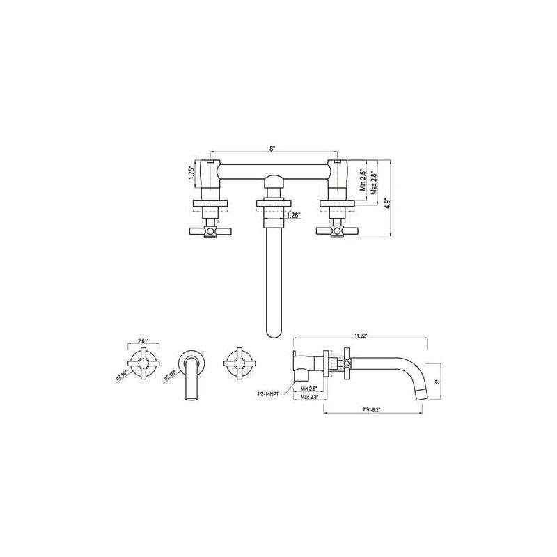Basin Mixer Tap Matte Black Wall Mounted Bathroom Faucet Double Handle Brass Basin Mixer with Rough inch Valve Included - Image 4