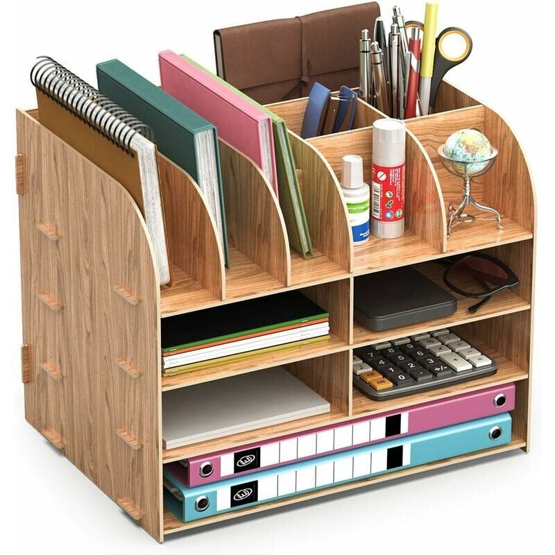 Wooden Desk Organizer for Pen Pencil A4 Paper and Accessories, 32 x 24 x 27cm - Image 1