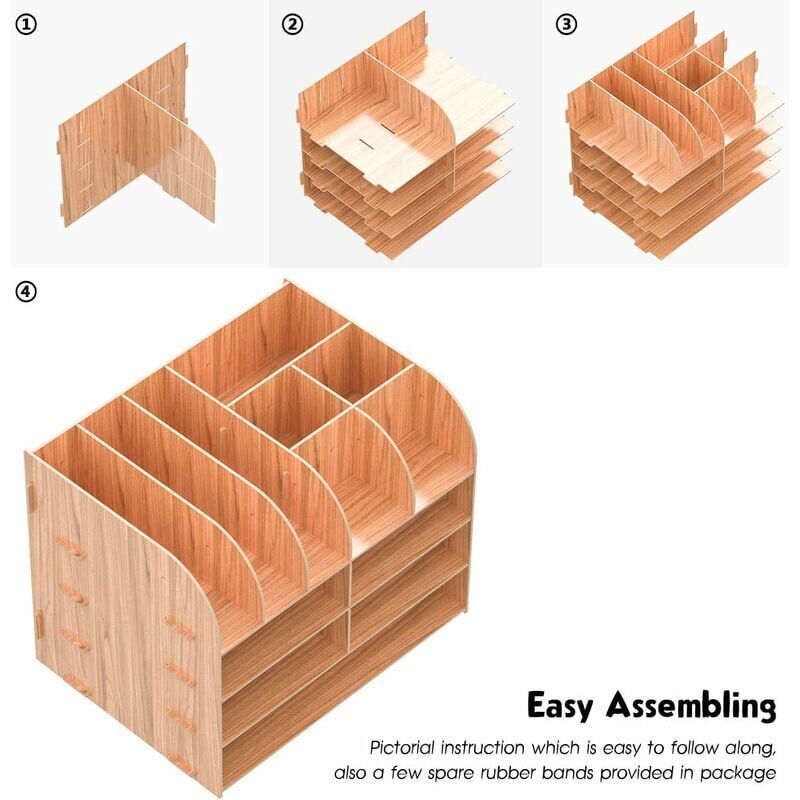 Wooden Desk Organizer for Pen Pencil A4 Paper and Accessories, 32 x 24 x 27cm - Image 4