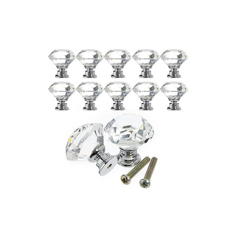 10 Pieces Glass Cupboard Knobs Crystal Diamond Shape Pull Handle for Drawers Dresser Wardrobe Kitchen Cupboards, 30mm - Image 1