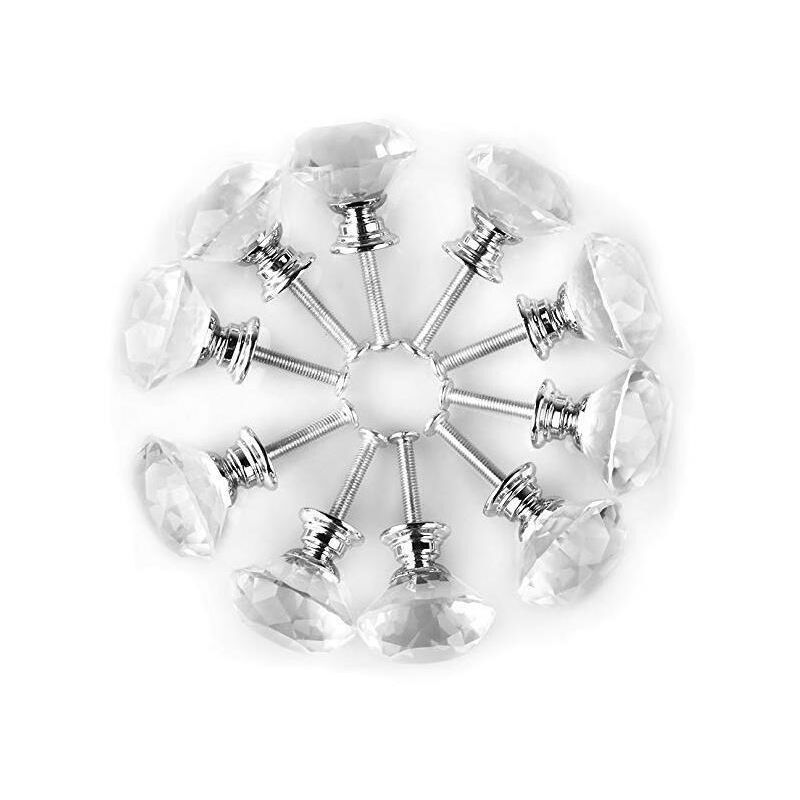10 Pieces Glass Cupboard Knobs Crystal Diamond Shape Pull Handle for Drawers Dresser Wardrobe Kitchen Cupboards, 30mm - Image 2