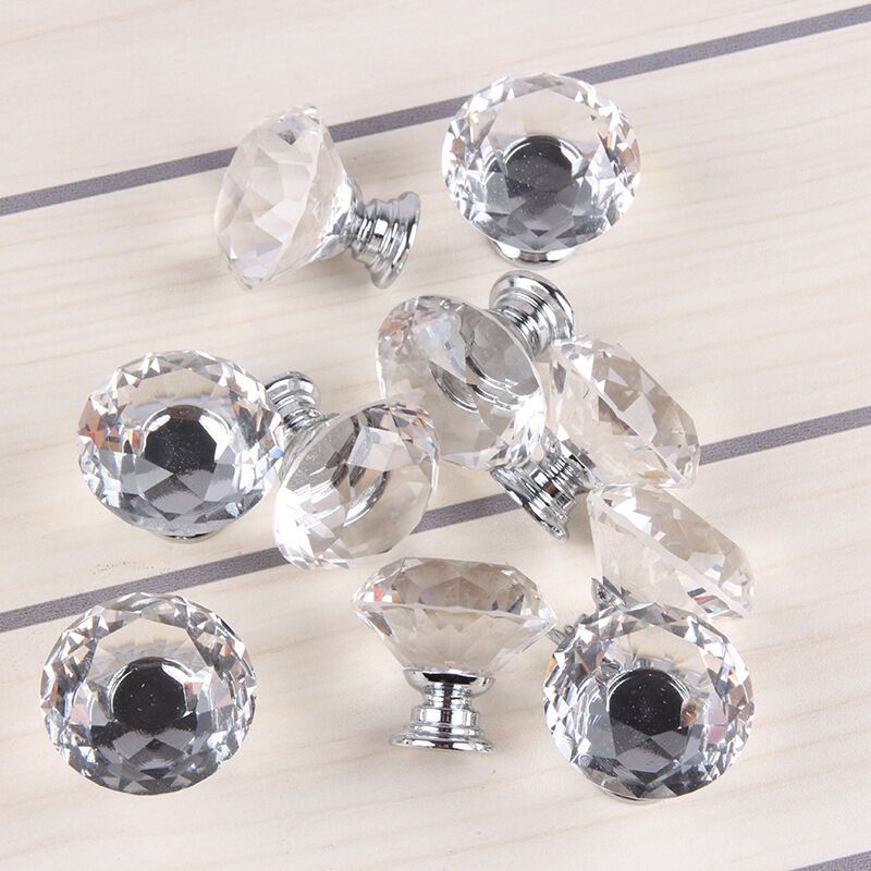 10 Pieces Glass Cupboard Knobs Crystal Diamond Shape Pull Handle for Drawers Dresser Wardrobe Kitchen Cupboards, 30mm - Image 3