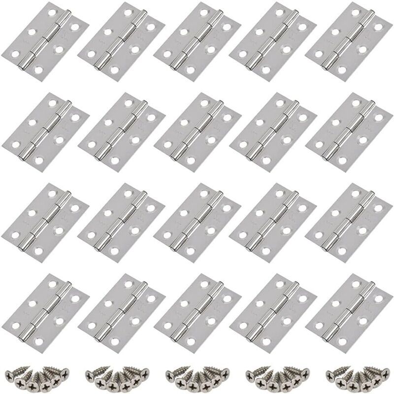 20 Pieces Hinges Stainless Steel Hinges, Door Hinge, Flat Folding Hinge Holes, Cabinet Drawer Hinge, Window Hinge Connectors, Box Cabinet Hinge Silver - Image 1