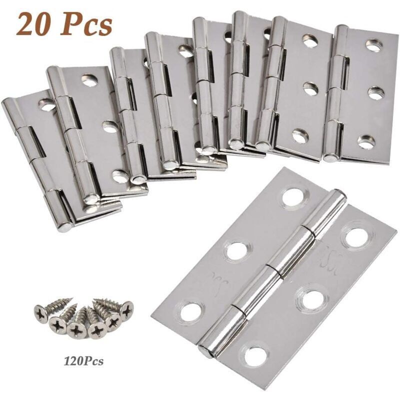 20 Pieces Hinges Stainless Steel Hinges, Door Hinge, Flat Folding Hinge Holes, Cabinet Drawer Hinge, Window Hinge Connectors, Box Cabinet Hinge Silver - Image 2