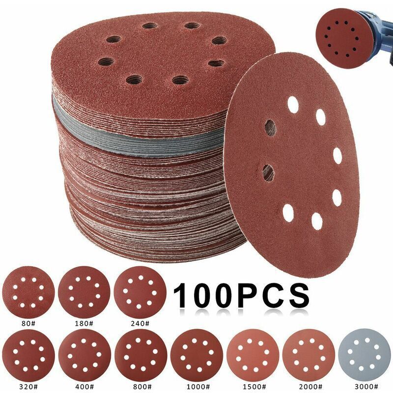100 Pieces Sanding Disc, Sanding Discs 80, 180, 240, 320, 400, 800, 1000, 1500, 2000, 125mm - Image 1